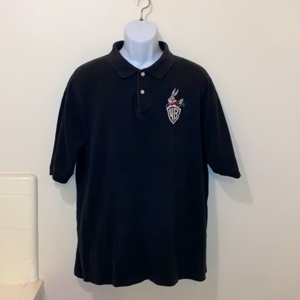 Rare & Vintage 1996 Warner Bros Unisex Bugs Bunny Button Down Black Polo Shirt